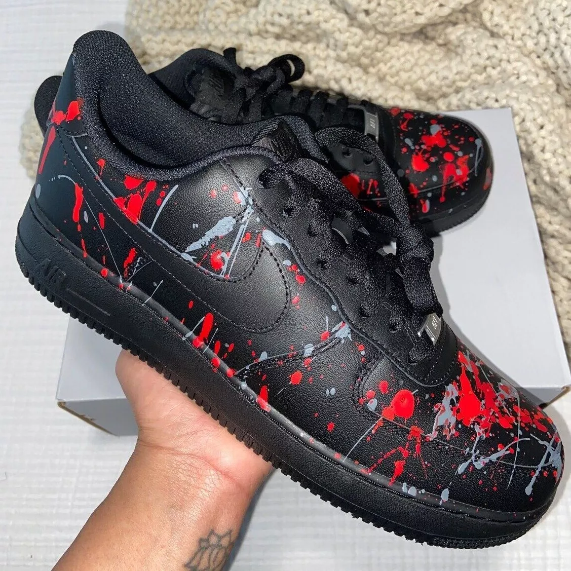 Nike Air Force 1 Custom Sneakers Blood Drip Splatter Red Black White Shoes  Fresh