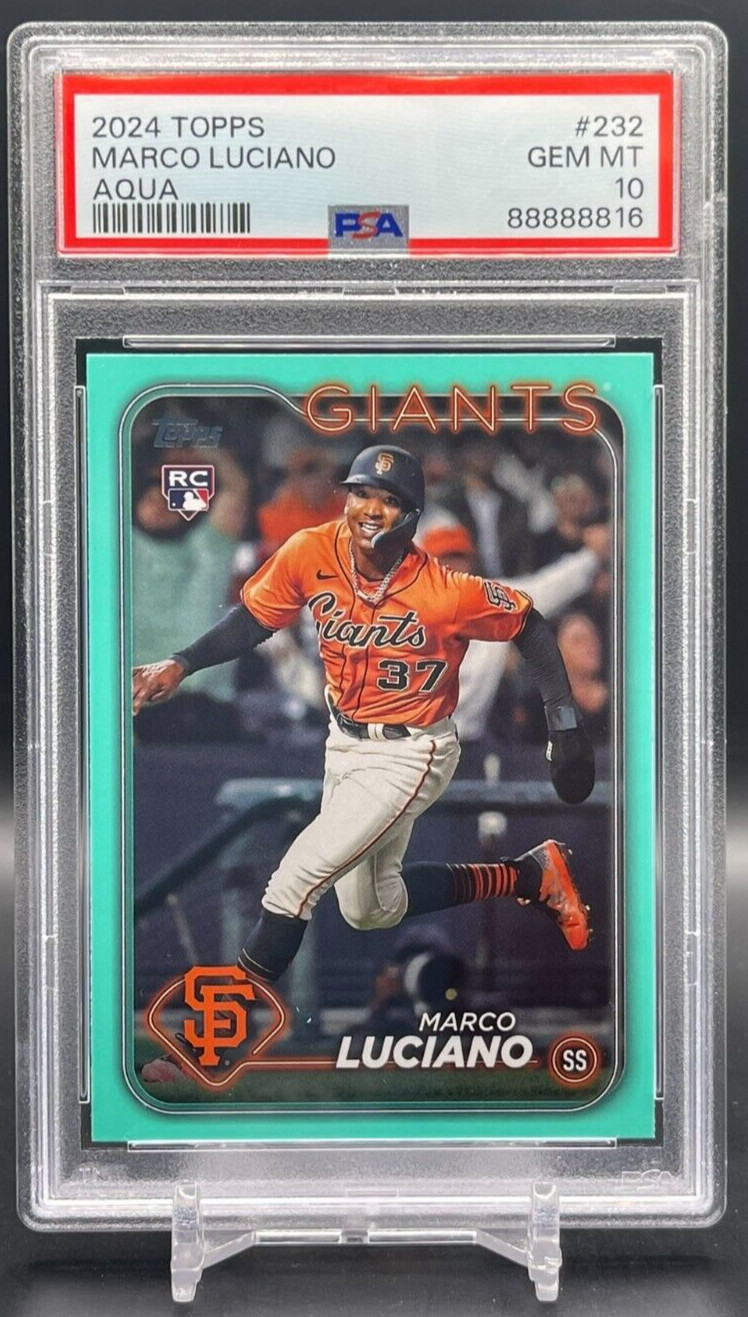 2024 Topps Series 1 Marco Luciano Rookie Card Aqua Parallel #232 PSA 10 GEM MT
