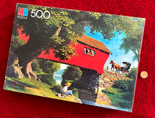 RARE Vtg Milton Bradley Good Old Days Puzzle 500 pc OLD BRIDGE 4181-2 HTF ~ 100% - Picture 2 of 7