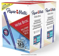 Paper Mate Ballpoint Pens, Write Bros. Blue Ink Pen, Medium Point, 120 Count