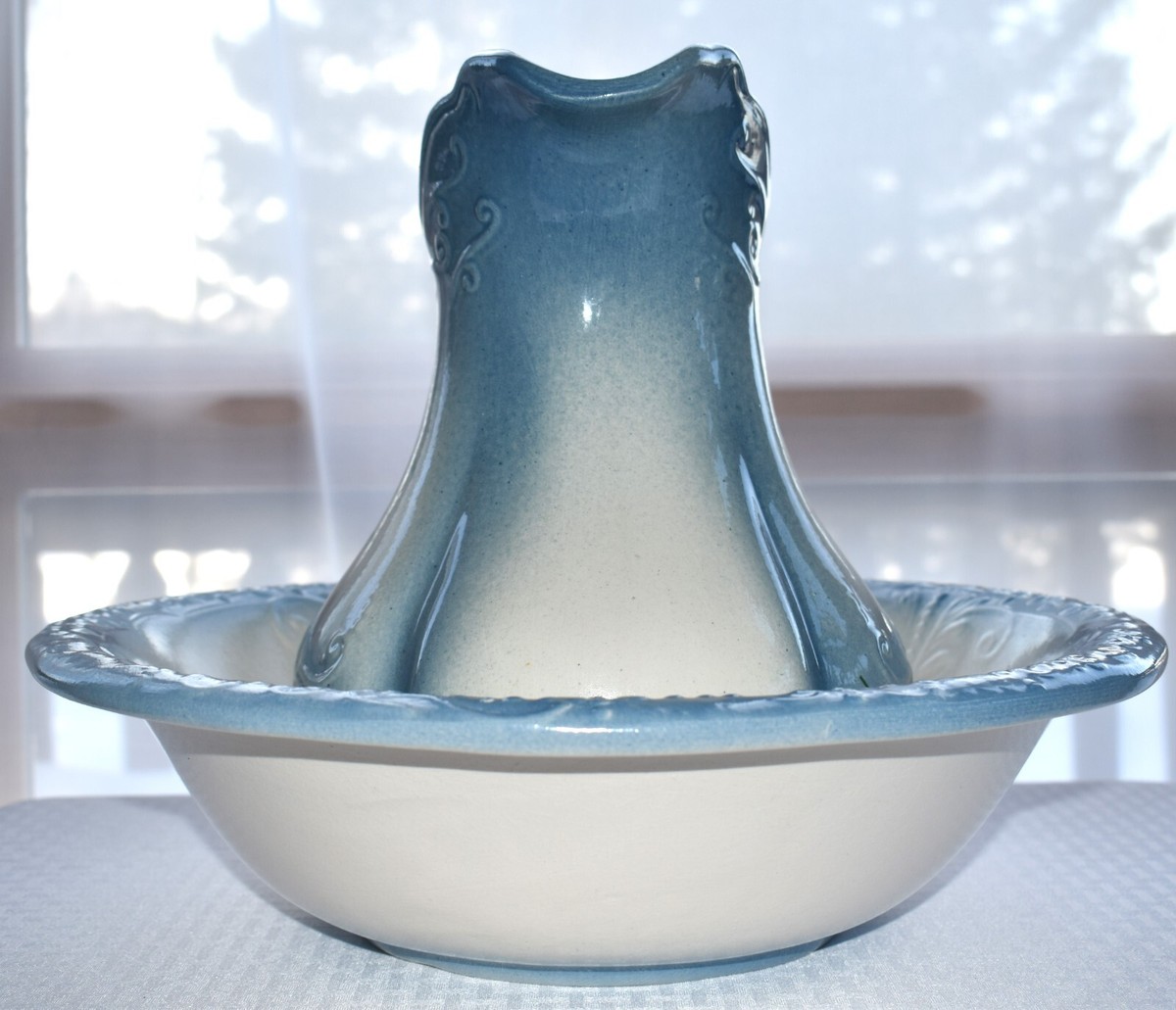 VINTAGE Ironstone 00 Pottery - Large Floral Blue PITCHER