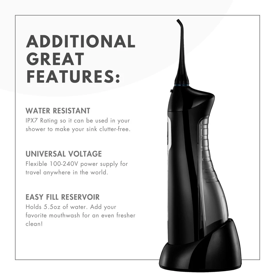 Portable Rechargeable Dental Oral Irrigator by Poseidon W/ Charging Cradle Black - Image 3 of 4