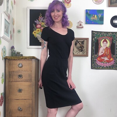 Vtg John Dress, 1980s Santana Knit Sweater Dress Short Sleeve Scoop  Neck Sm