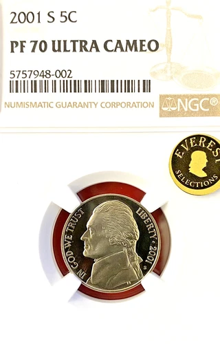 NGC PF-70! 2001-S JEFFERSON NICKEL, ULTRA CAMEO