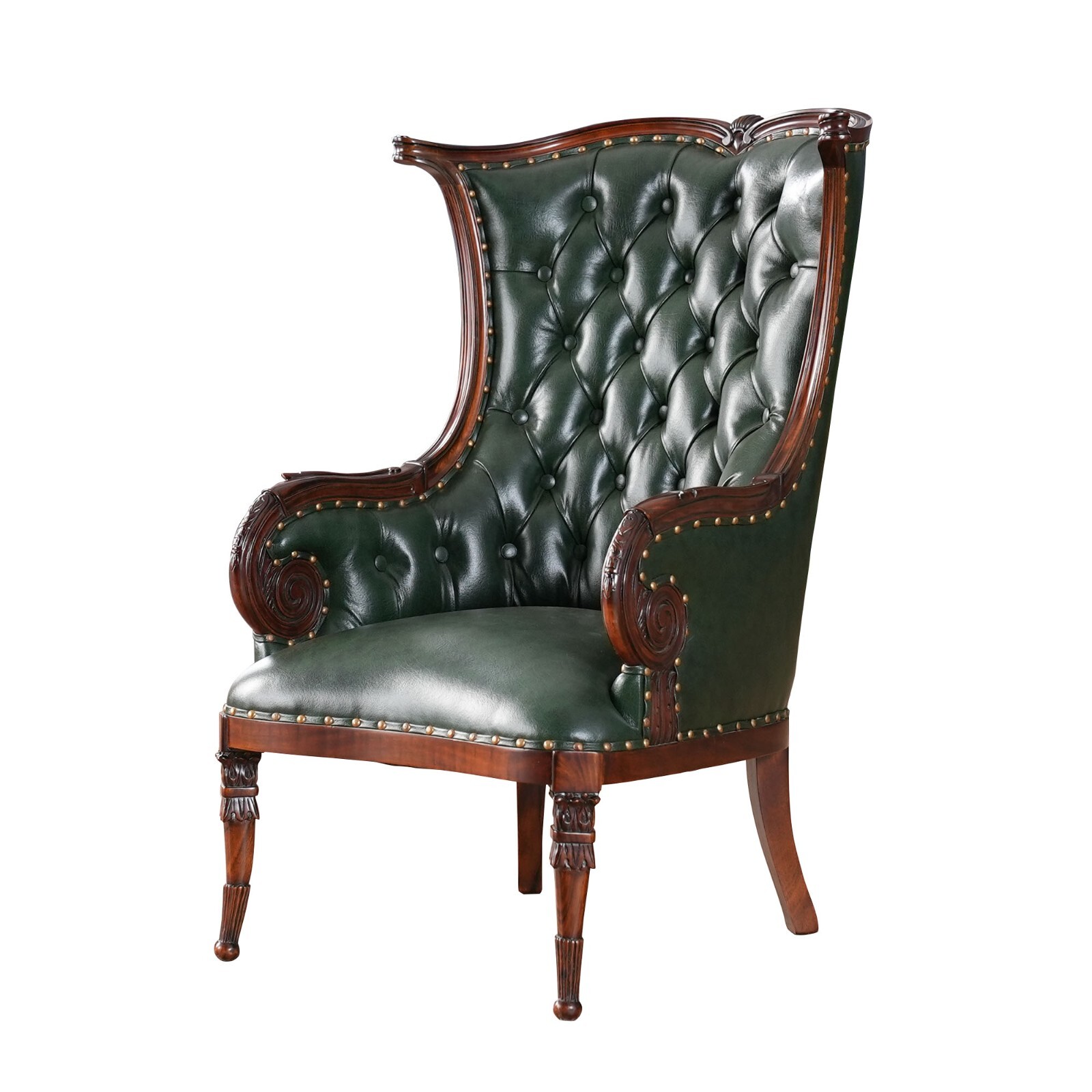 NLR055GRN, Niagara Furniture, American Fireside, Green Leather Mahogany Chair