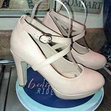 Beautiful 4 inch Nude Color ankle strap beauties - SZ 8