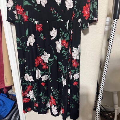 knee length dresses for ladies 100% Cotton Black Floral Midi Dress - All Dresses