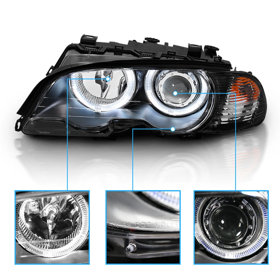 2000-2003 Dual Halo Black Projector Headlights Pair For BMW E46 3-Series Coupe Foto 4 de 4