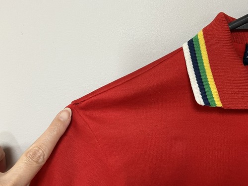 Vintage Izod Lacoste Shirt Youth 18 Red Striped Crocodile Rainbow Collar Read - Picture 20 of 24
