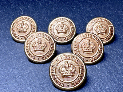6 VINTAGE CANADIAN NATIONAL RAILWAYS 23MM GOLDFARBENE KNÖPFE + BONUS E121