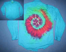 Tie Dye Dress Shirt 15 34/35 Mullet: business front party back Turquoise LS