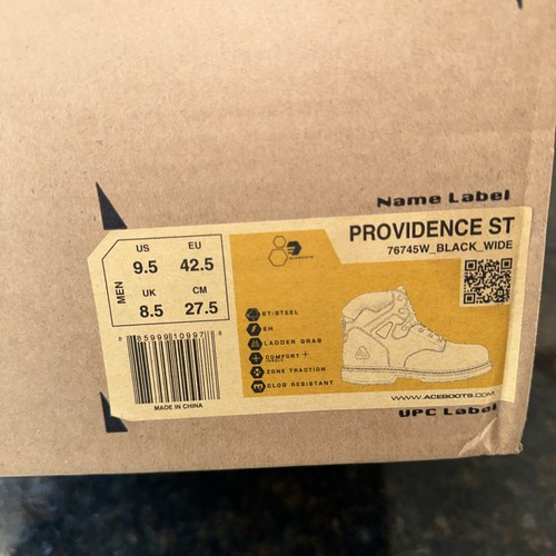 Ace Providence Steel Toe Waterproof Work Boots 76745W Black Wide 9.5 Leather - Picture 10 of 11