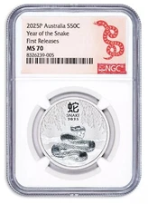 2025 Australia Lunar Snake 1/2 oz Silver Coin NGC MS70 First Releases
