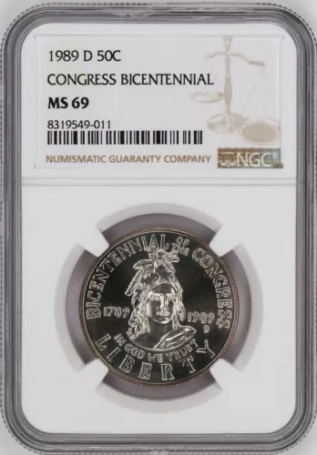1989 D Congress Bicentennial Half Dollar Graded MS 69 by NGC
