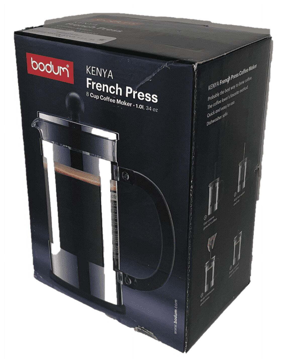 Bodum 17 oz Kenya French Press Coffeemaker, Stainless Steel, New