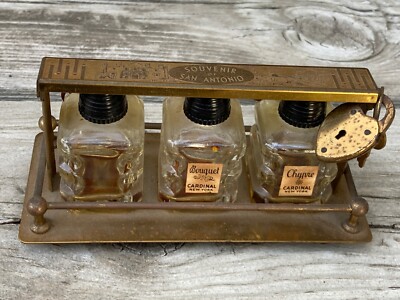 VTG ART DECO 1930S MINIATURE PERFUME BOTTLE SET CARDINAL NY SOUVENIR SAN ANTONIO