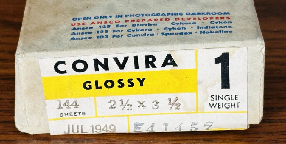 ANSCO CONVIRA RARA CAJA SELLADA 1949 2,5x3,5 PAPEL FOTOGRÁFICO 144 HOJAS BRILLANTE Foto 2 de 4