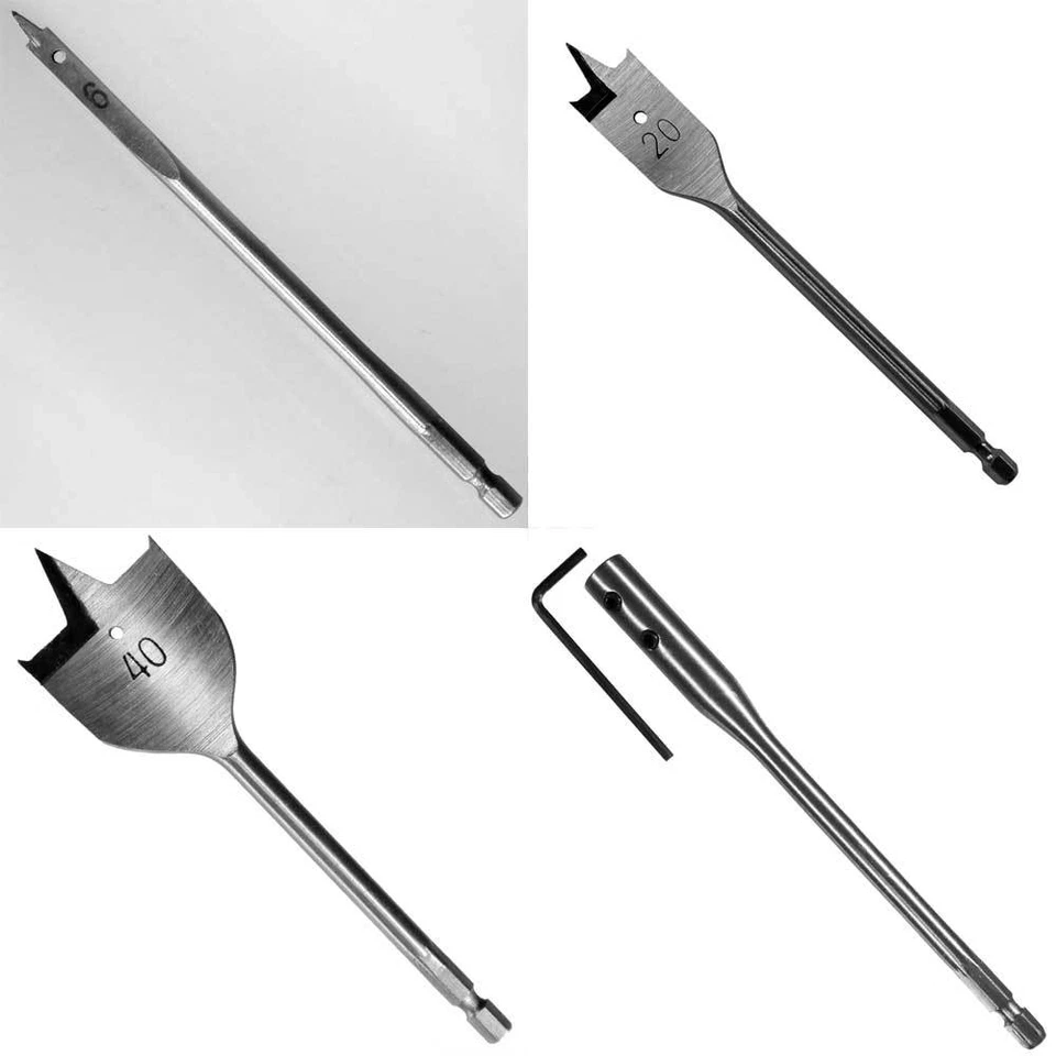 REXXER Flach Holzbohrer Ø 6 bis 40 mm mit Verlängerungen Aufnahme 1/4 Zoll Sechskant