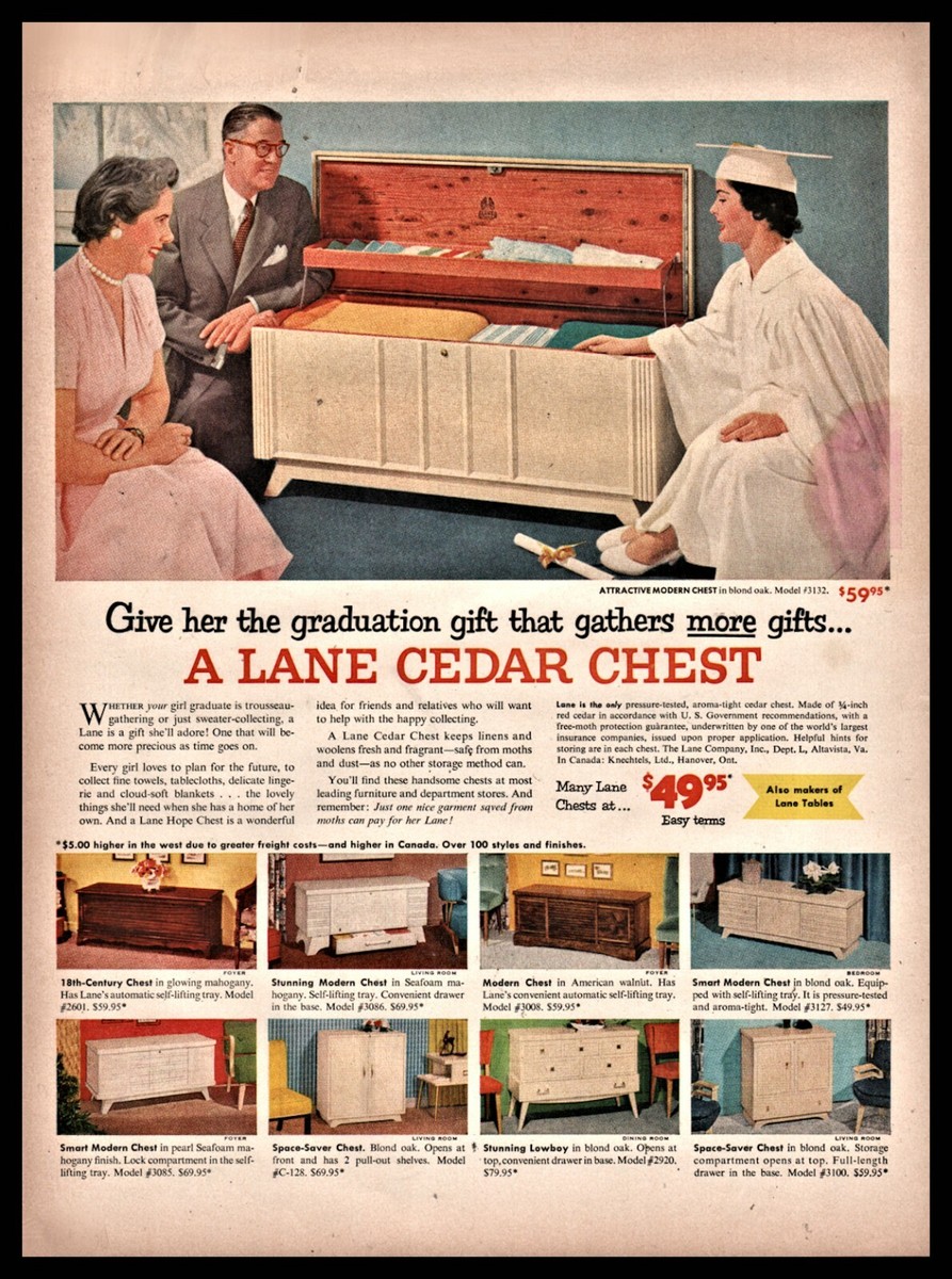 最終値下　FILM Bed side chest 1960s 1955 LANE Cedar Hope Chest AD Model 3132 Photo AD w/price plus 8