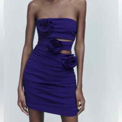 purple strapless dress zara Zara