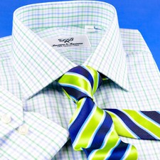 Fashion Green Gingham Check Formal Business Dress Shirt Easy Iron Smart Fashion