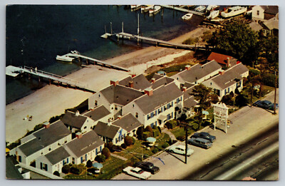 MA, Cape Cod, Buzzards Bay Motor Lodge, Aerial View, Old Cars, Vintage Postcard