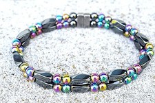 100 Magnetic Hematite Bracelet Anklet RAINBOW 6mm rounds 2 row FREE SHIP