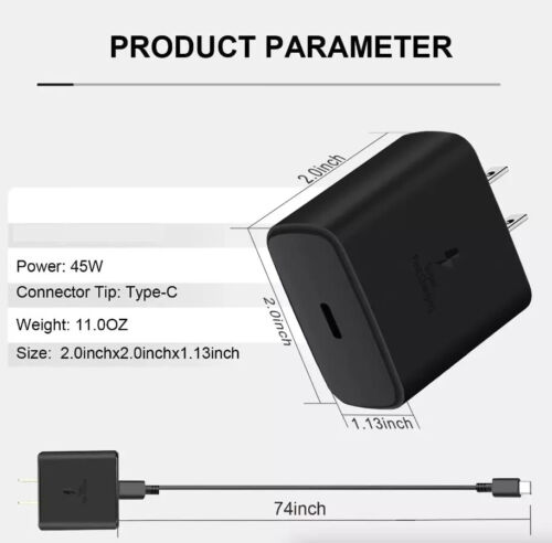 45W USB-C Super Fast Wall Charger 3FT Cable For Samsung Galaxy S20 S21 S22 S23 - Picture 6 of 10