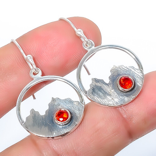 Garnet Sand Paper Textured 925 Sterling Silver Earring 1.56" E5-20