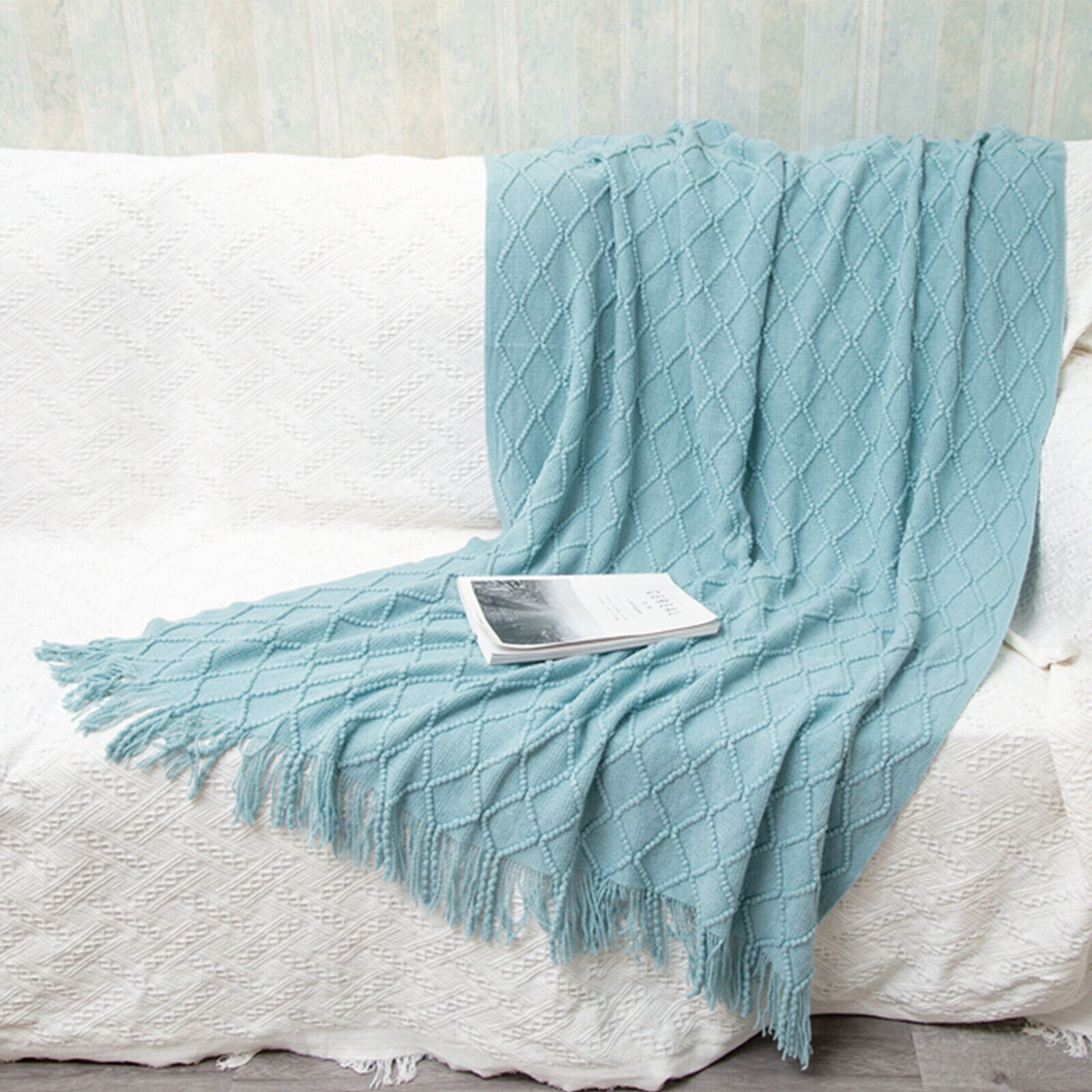 Large Knitted Throw Blanket Rug Sofa Bed Couch Fringe Soft Acrylic