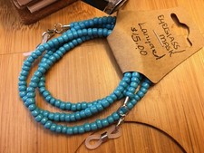 Homemade Eyeglasses  Mask Lanyard Teal 4mm Beads unisex 
