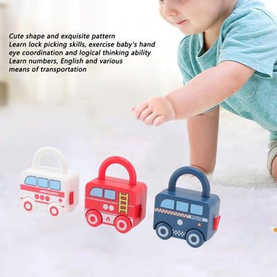 Kids Learning Locks Slideable Car Shape Children's Learning Lock With Key Pu SET