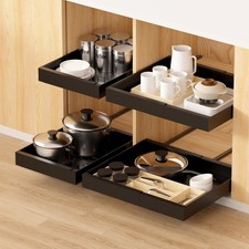 2 Pack Expandable Pull Out Kitchen Cabinet Organizer,Adhesive No Drilling Sli...