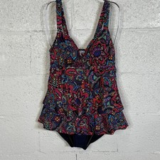 Swim Solutions Women's Printed Tiered One-Piece Swimsuit Navy Multi 8 MSRP 99