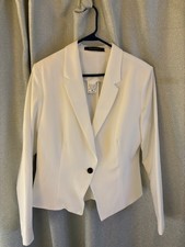 White, Black Button Cropped Blazer Jacket in Spring Size M Designer Collective