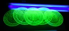 6-piece Uranium Glass Green Vintage US Scroll Tendrils Dessert Plate 6” UV GLOW