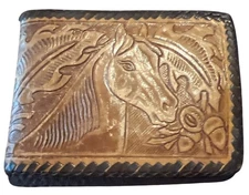 Vintage Western Leather Wallet With Horse Design & Coin Pocket
