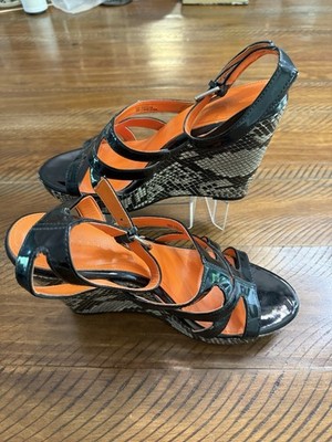 Calvin Klein Jennah Platform Wedge Sandals Black Orange python-printed Size 8.5