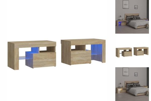 Nachttische2Er Set Mit Led Leuchten Sonoma Eiche 70X36,5X40 Cm Nachtschrank Nach-image