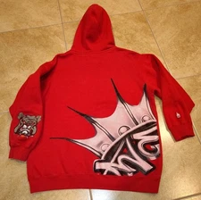 Vtg 90's JNCO Jeans Sweatshirt Bulldog Logo Size S M Red Hoodie AOP
