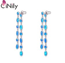 Blue Fire Opal Silver Plated Dangle Drop Earrings