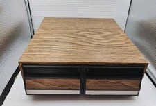 Vintage 2 Drawer 28 Cassette Tape Storage Holder Organizer Faux Wood Grain 80s