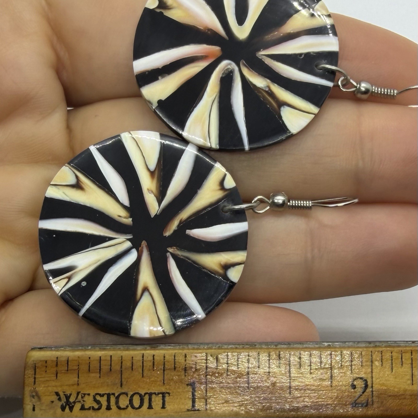 Vtg Bold Abalone Shell Statement Bold Drop Disc E… - image 9