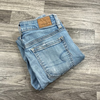 AMERICAN EAGLE Super Stretch Skinny Blue Denim Distressed Jeans Women's Size 0 R