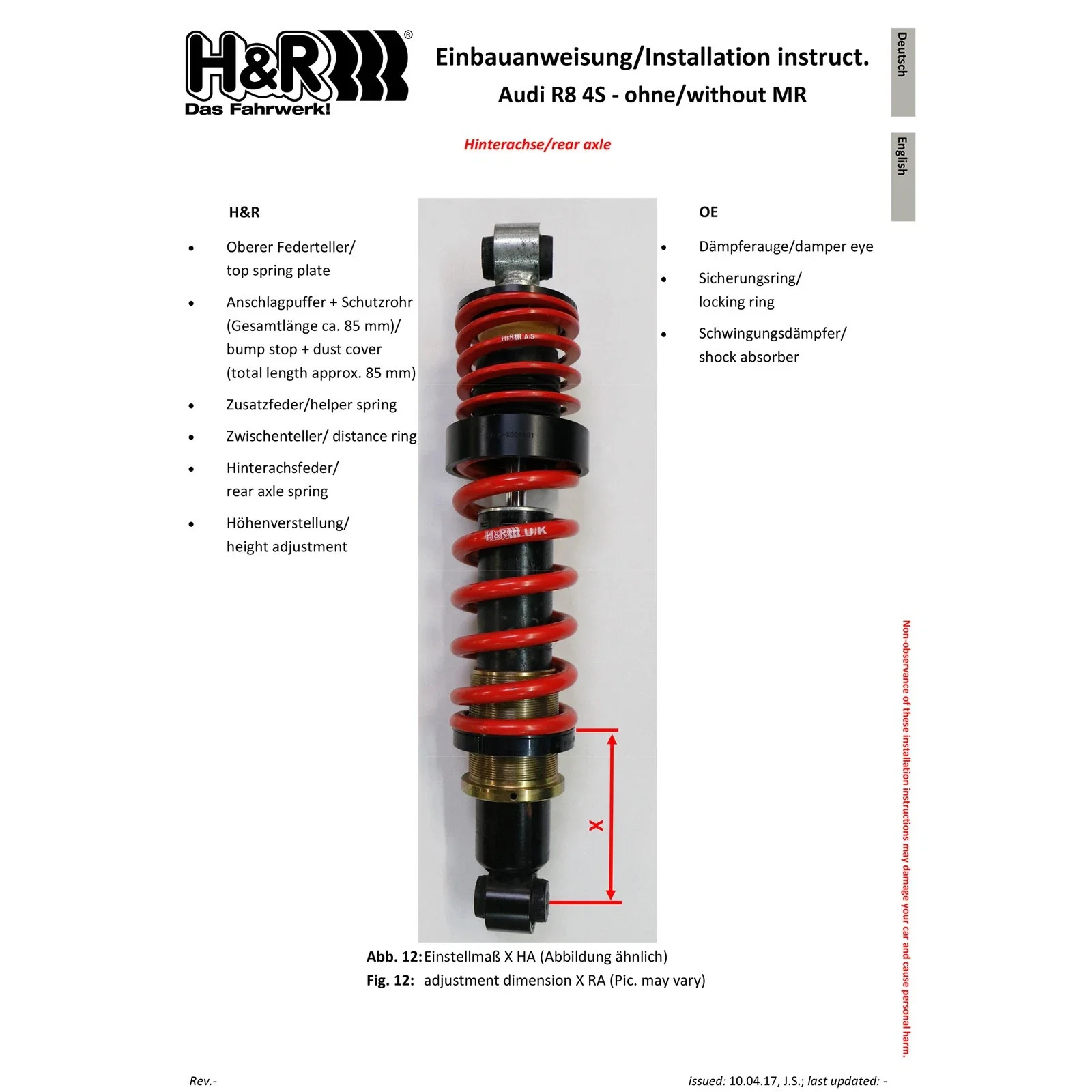 H&R 23004-1 Adjustable Lowering Front and Rear Springs Kit for 2017-2023 Audi R8