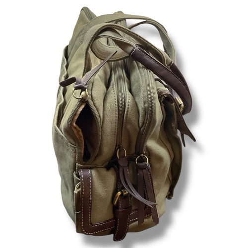 Giani Bernini Canvas Tote Handbag Khaki Brown Leather Trim Shoulder Bag Pockets - Picture 5 of 13