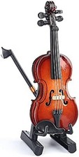Wooden Miniature Violin with Stand, Bow and Case Mini Musical Instrument Violin