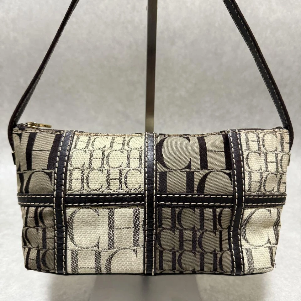 Carolina Herrera Handbag Accessory Pouch Bag Leather Canvas in Brown from Japan - Image 2 of 4