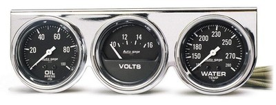 Auto Meter Autogage 2399 Three Gauge Oil Press/Volt/Water Temp Chrome Console 2-
