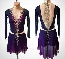 Ice skating dress Competition Figure Skating Twirling Costume purple dyeing